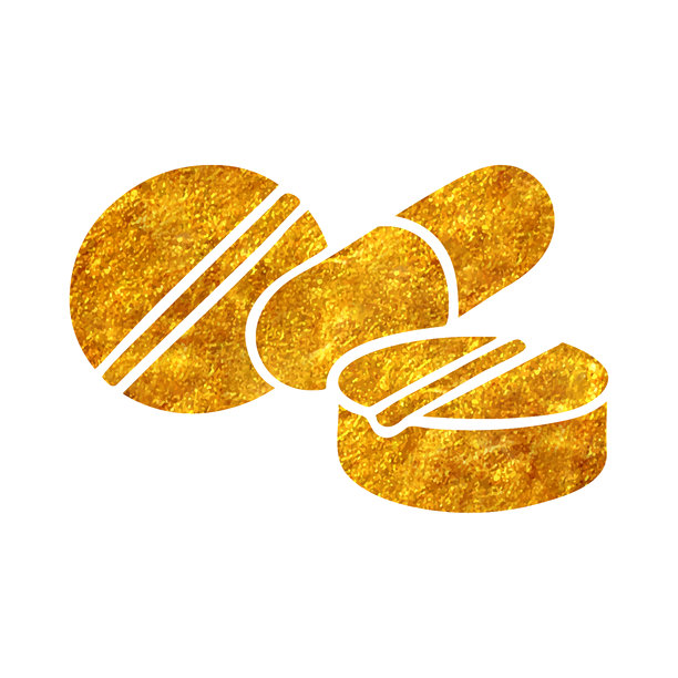 手绘金箔纹理药丸维生素药品矢量插画图片下载