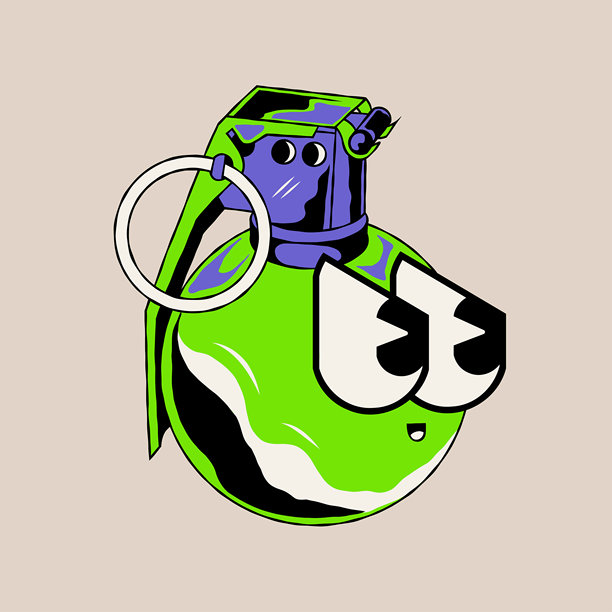 涂鸦可爱人物插画手榴弹贴纸图片下载