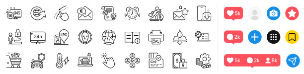 电力、卡片和全球工程线路图标Web应用矢量素材图片下载