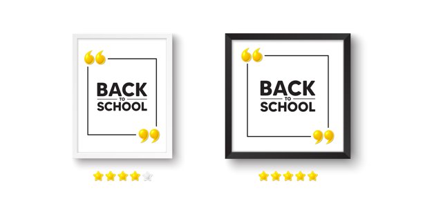 返校标签。教育优惠。带有3D报价图标的照片框。矢量图。图片下载