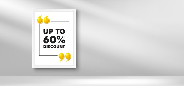 高达60%的折扣。促销价格标志。照片框横幅。矢量图图片下载