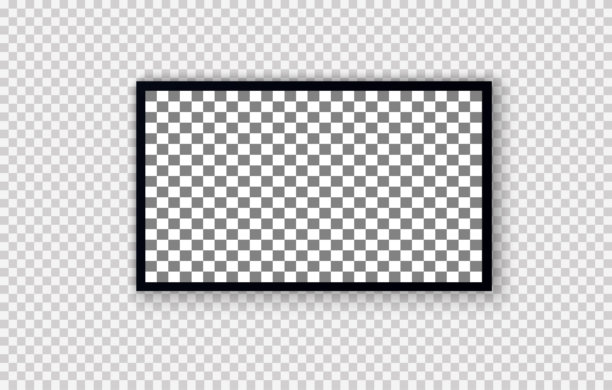 电视屏幕：现代时尚LED液晶面板，大型电脑显示器模型电视模板，透明背景上的等离子电视监视器矢量插画图片下载