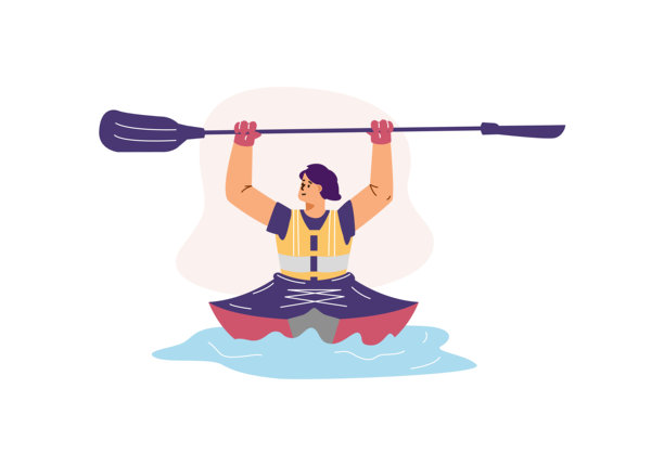 在水上划皮划艇的女人矢量插画图片下载