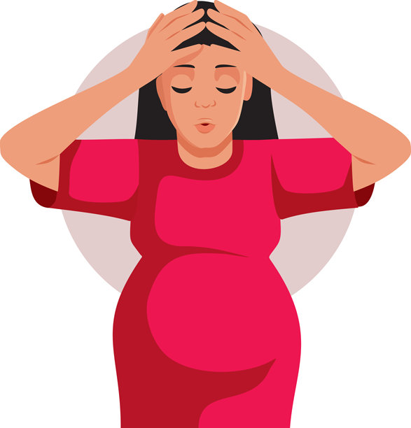 感到压力的孕妇遭受偏头痛的矢量卡通图图片下载