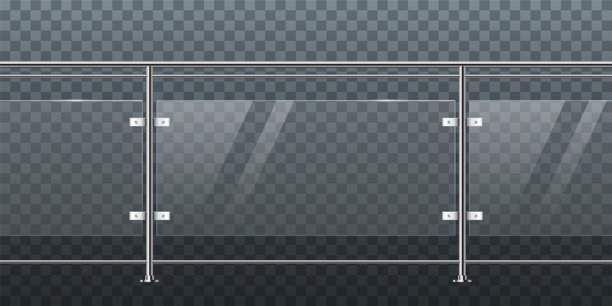 玻璃阳台栏杆，透明背景3D插画，室内设计图片下载
