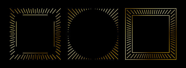 金色细框套装。艺术装饰风格的金色方形边框。细线条光辉的矩形元素集合。奢华闪亮的边框包。适用于照片、画框、海报、卡片、标签的矢量组合。图片下载