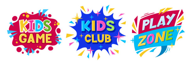 游戏室标签，卡通儿童娱乐室徽章矢量素材图片下载