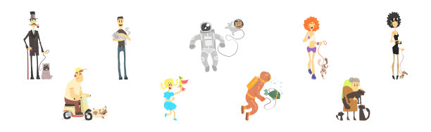 宠物主人和家养动物矢量素材图片下载