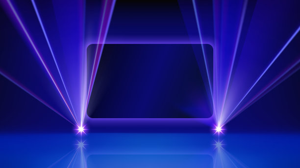激光灯光秀。明亮的LED激光束和演示屏幕。照亮的蓝色舞台，LED闪光灯。背景，展示产品和文本的背景。矢量插图图片下载