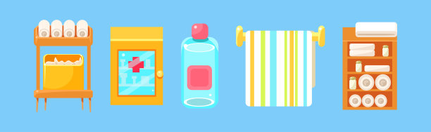 蓝色背景上的浴室物品矢量素材图片下载