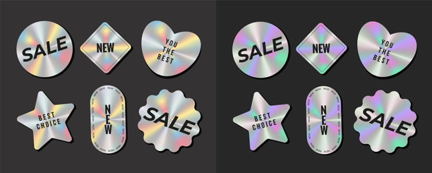 全息贴纸标签模板：彩虹质感原创限量促销优质标识矢量素材图片下载