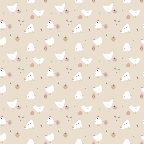 可爱的卡通鸡和母鸡无缝图案背景矢量素材图片下载