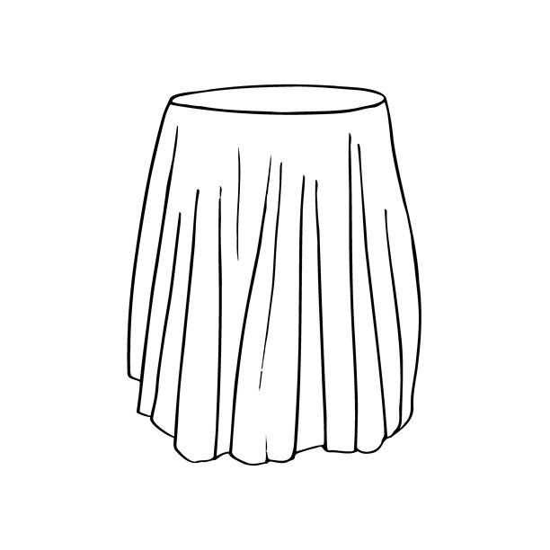 空桌子上铺着桌布的圆桌 - 手绘线条素描图片下载