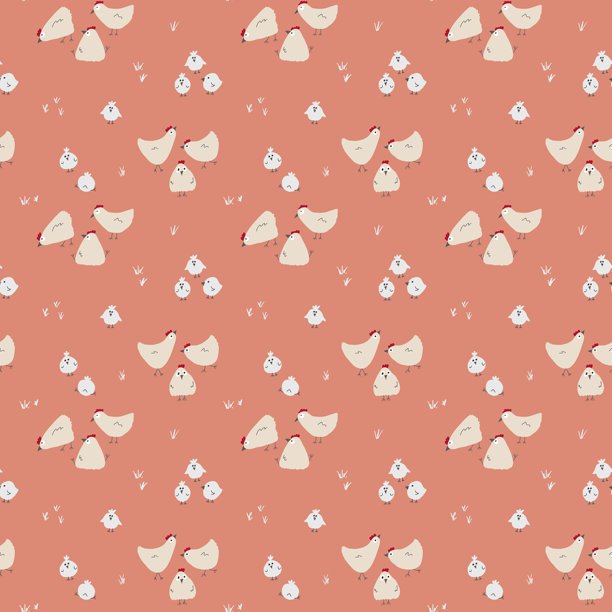 可爱的卡通鸡和母鸡无缝图案背景矢量素材图片下载