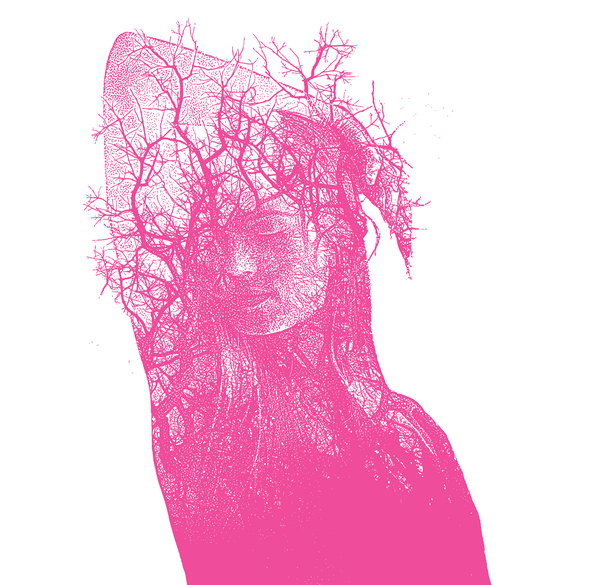 多次曝光一个美丽的年轻女子和树木图片下载