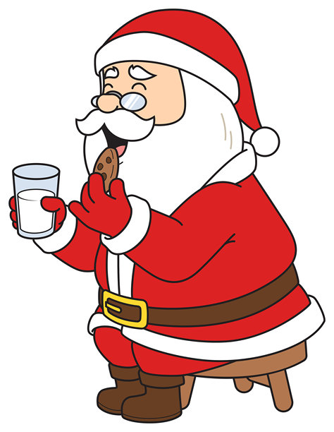 圣诞老人享用牛奶和饼干的卡通插图图片下载