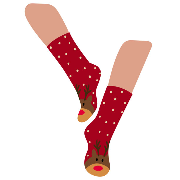 穿着圣诞袜的腿。冬季袜子中的一双双脚。男女内衣的插图。图片下载