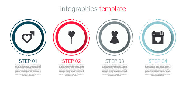心形与男性符号、气球、女士连衣裙和日历矢量素材图片下载