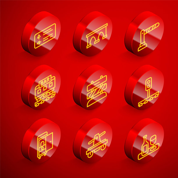 道路交通指示牌、火车桥梁、铁路道口、餐厅、铁路终点、列车灯光、车厢厕所、手摇轨道车图标矢量素材图片下载