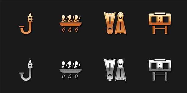 呼吸管、划艇、游泳脚蹼、机械记分牌图标矢量素材图片下载