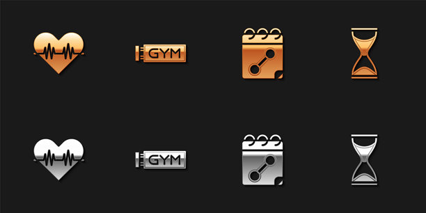 心率、健身位置、日历和旧沙漏图标矢量素材图片下载