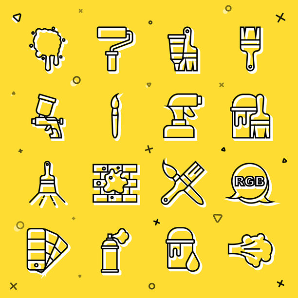 喷雾、RGB、带刷子的水桶、颜料管、喷枪和图标矢量素材图片下载