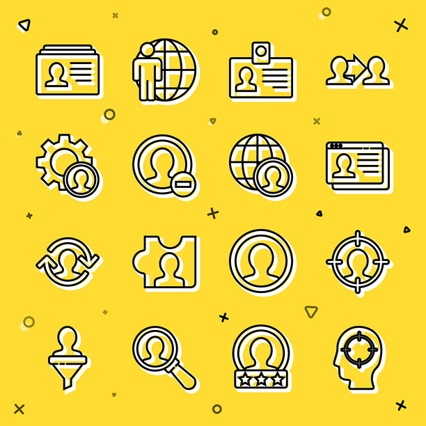 猎头、简历、身份识别牌、创建账户界面、地球与人图标组合矢量素材图片下载