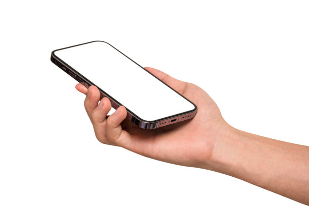 手握智能手机，背景为白色。适用于商业金融、科技概念、产品广告和市场营销概念的创意。为您提供高质量的图片。图片下载