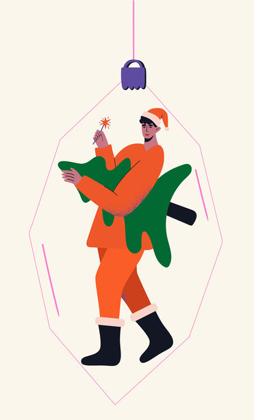 圣诞老人圣诞树玩具新年贺卡卡通矢量插画T恤印花图片下载