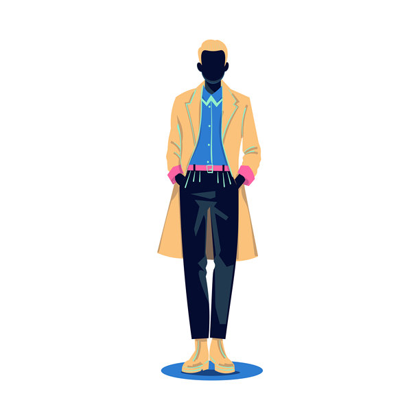 时尚插画，展示了一位男模特穿着外套。图片下载
