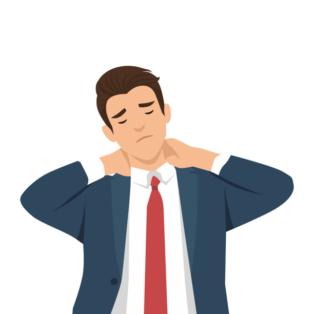 年轻的工作人员或商人因感到疼痛而摸着自己的脖子。图片下载