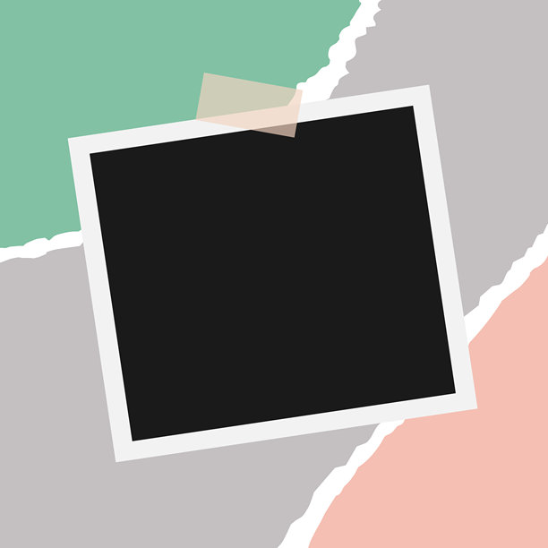 用胶带粘贴在剪裁和撕裂纸张背景上的照片打印。空白即时照片。矢量插图图片下载