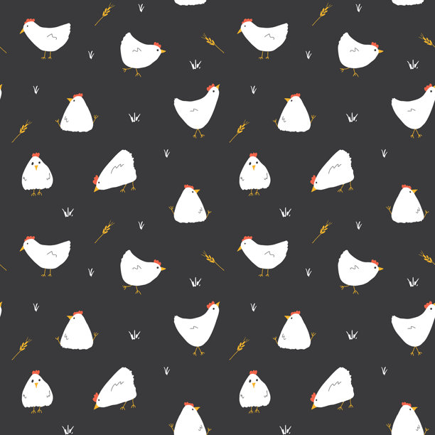 可爱的卡通鸡和母鸡无缝图案背景矢量素材图片下载