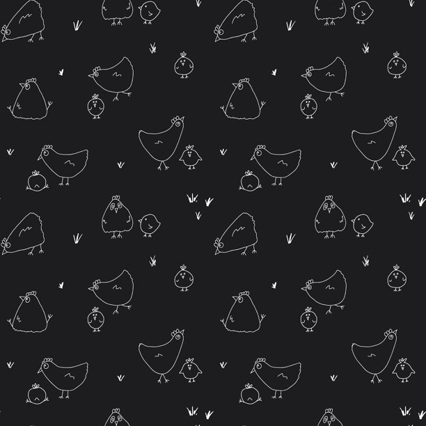 可爱的卡通鸡和母鸡无缝图案背景矢量素材图片下载