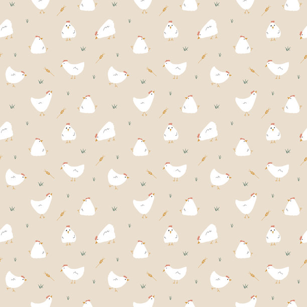 可爱的卡通鸡和母鸡无缝图案背景矢量素材图片下载