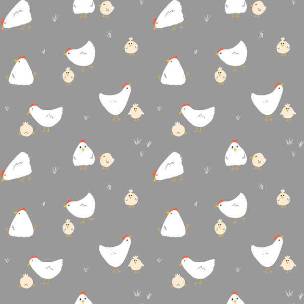 可爱的卡通鸡和母鸡无缝图案背景矢量素材图片下载