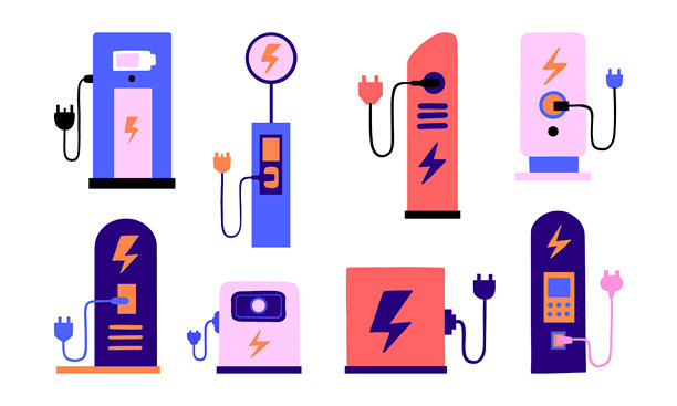 电动汽车充电站插画图片下载