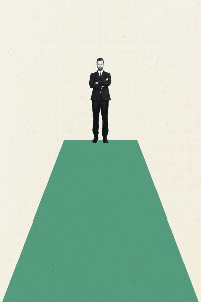 年轻男商人在星光大道上自信地走动，办公室经理的趋势艺术合成素描照片拼贴。图片下载