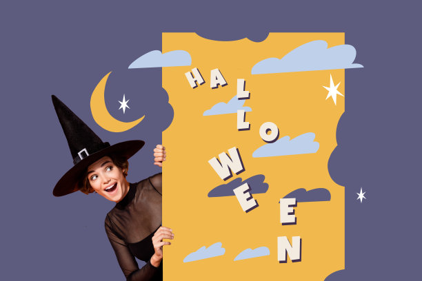 万圣节女巫女孩复合照片拼贴图片下载