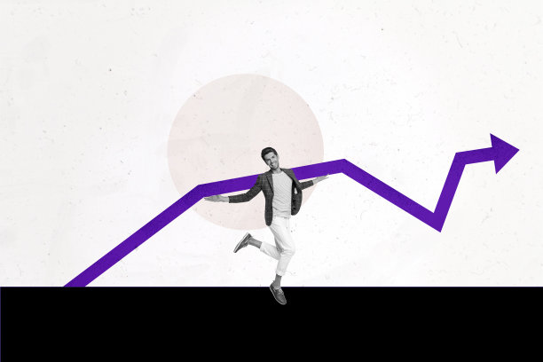 创意图片拼贴，年轻充满活力的快乐男性，梦想成就，积极的统计数据，股票增长，改善，灵感图片下载