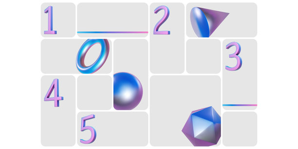 仪表板网格模板。3D金属球体渲染，全息立方体棱镜，蓝色环。照片框拼贴布局线条设计。Y2K形状的弯曲方形，马赛克砖块，模块化数据展示面板。图片下载