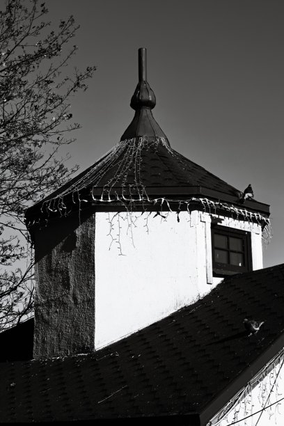 一张经典的黑白照片，展示了一座老建筑的建筑风格图片下载