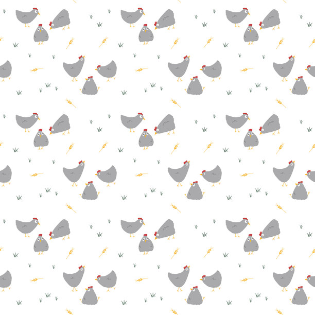 可爱的卡通鸡和母鸡无缝图案背景矢量素材图片下载
