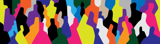社会问题人物剪影矢量背景多色横向插画图片下载