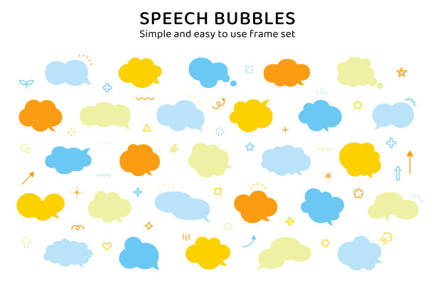 简单的对话气泡，套装，装饰，饰品，围栏，对话气泡，阳光爆发，箭头，强调，插图，对话气泡，评论，备注，沟通，变化，框架，矢量，背景，背景素材，框架，可爱，商业，图标，备忘录图片下载
