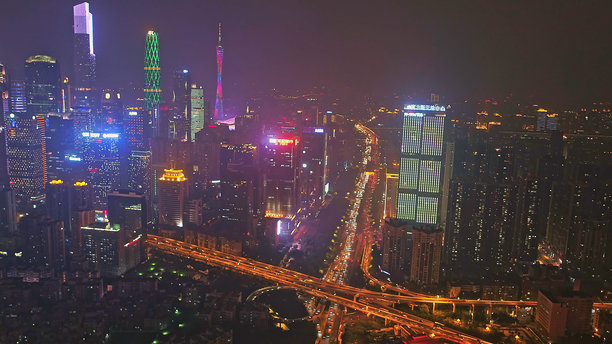 广州城市天际线的航拍照片，珠江新城，广东，中国，亚洲。图片下载