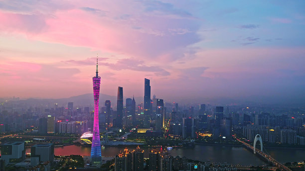 广州城市天际线的航拍照片，珠江新城，广东，中国，亚洲。图片下载