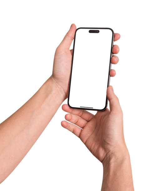 手持智能手机，屏幕空白，背景为白色。适用于商业金融、科技概念、产品广告和市场营销概念的创意。高质量图片供您使用。图片下载