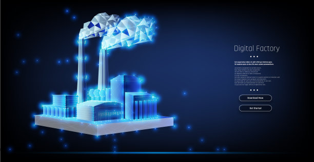 未来工厂模型展示虚拟景观中的未来架构和制造流程图片下载