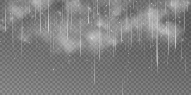 第一张图片显示了透明背景上的雨滴。第二张图片展示了透明背景上有雨和白云的倾盆大雨。第三张图片显示了伴有冰雹的倾盆大雨。图片下载